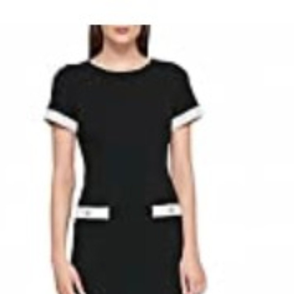 Tommy Hilfiger Women's Scuba Two Pocket Dress, Size 8, Black and Silver Grey